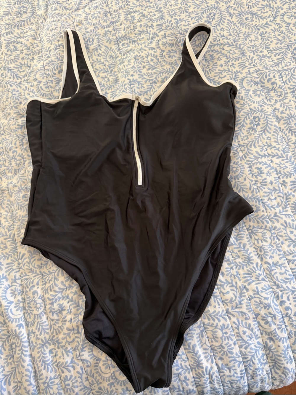 Old Navy Black One-Piece Swimsuit with White Trim